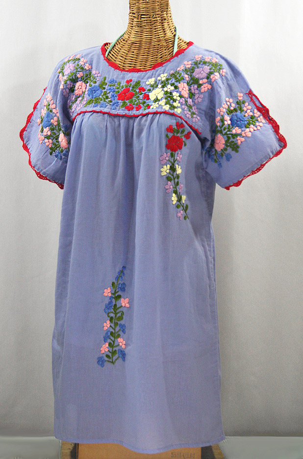 "La Primavera" Embroidered Mexican Dress - Periwinkle + Multi