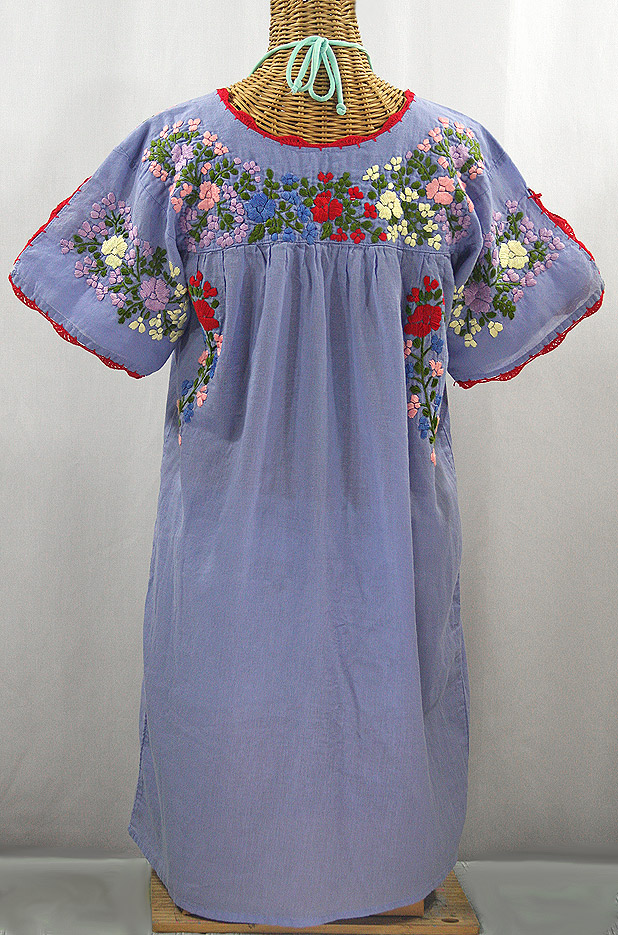 "La Primavera" Embroidered Mexican Dress - Periwinkle + Multi