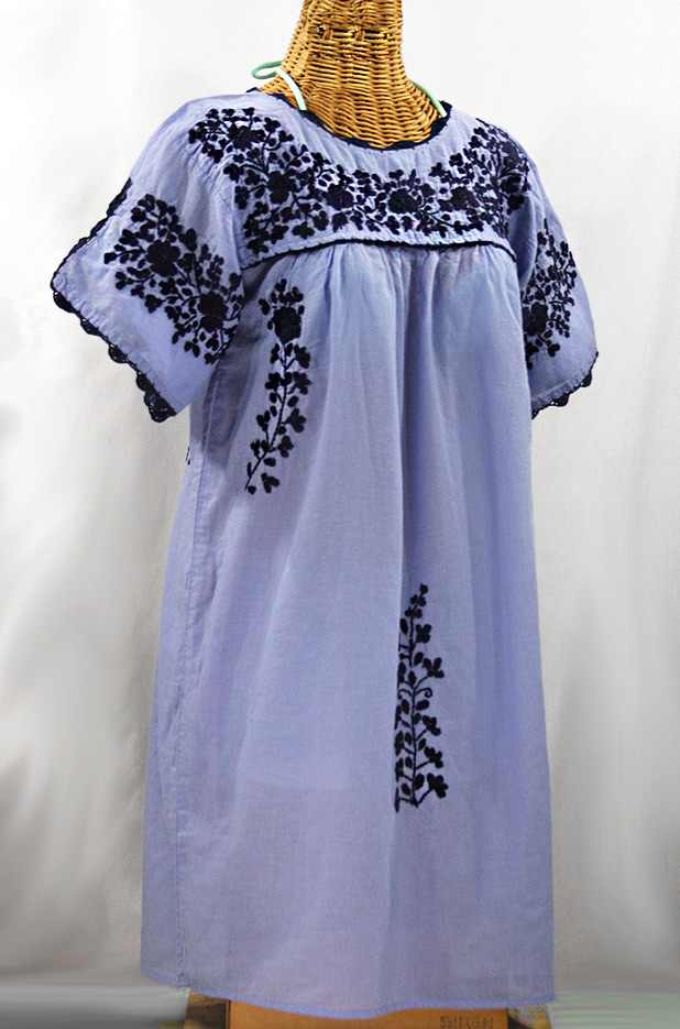 "La Primavera" Embroidered Mexican Dress - Periwinkle + Navy