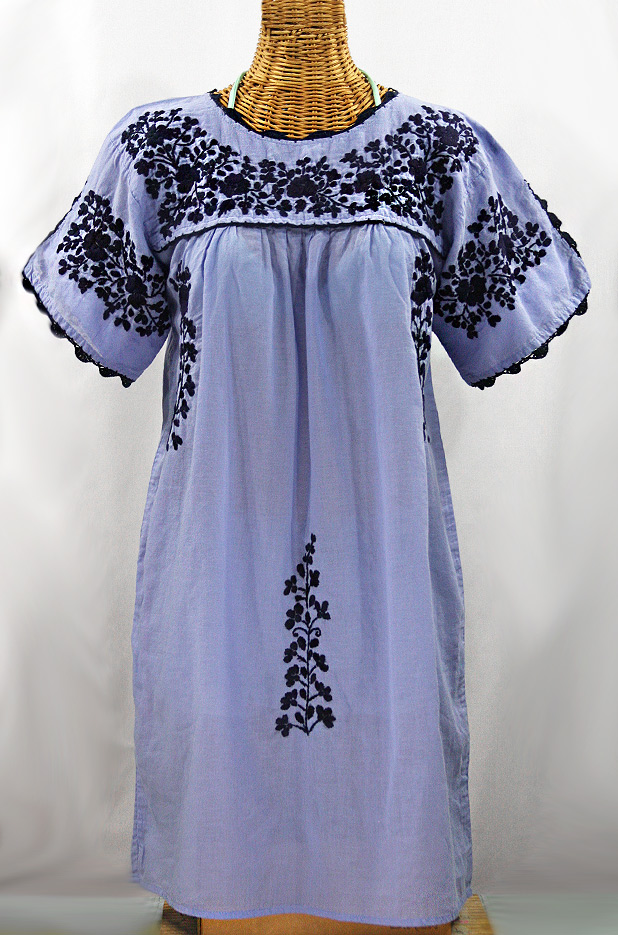 "La Primavera" Embroidered Mexican Dress - Periwinkle + Navy