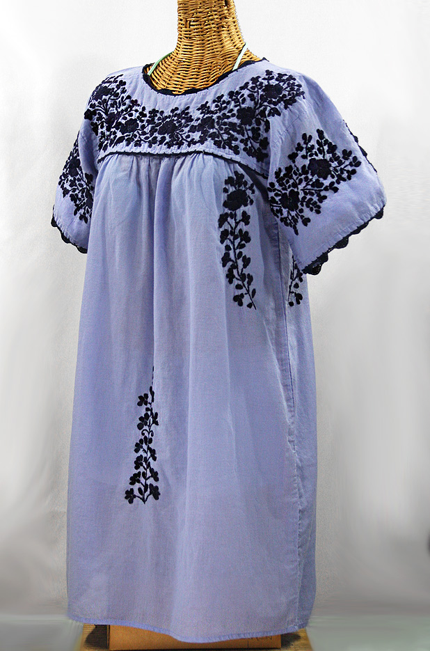 "La Primavera" Embroidered Mexican Dress - Periwinkle + Navy
