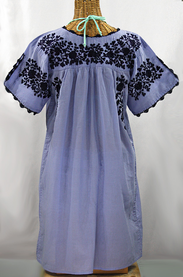 "La Primavera" Embroidered Mexican Dress - Periwinkle + Navy