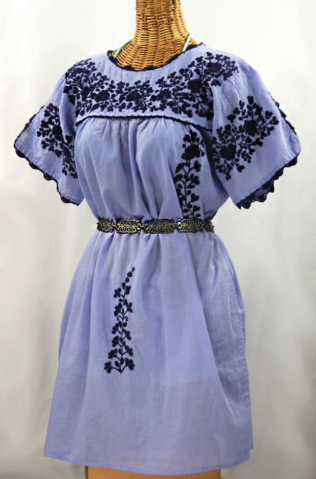 "La Primavera" Embroidered Mexican Dress - Periwinkle + Navy