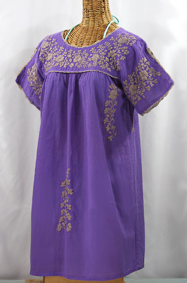 "La Primavera" Embroidered Mexican Dress - Purple + Cocoa