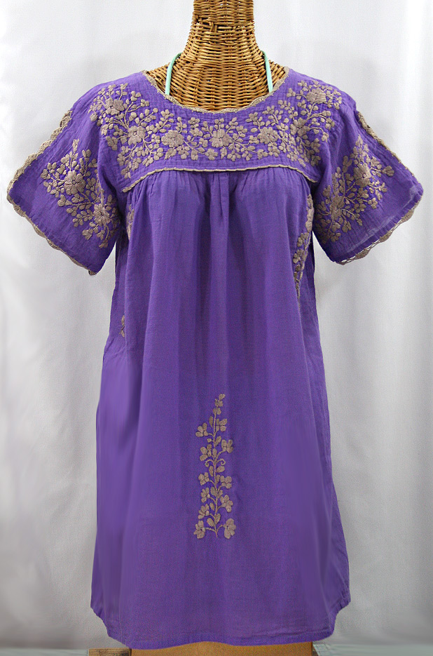 "La Primavera" Embroidered Mexican Dress - Purple + Cocoa