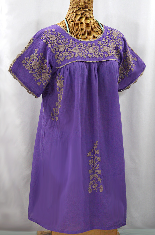 "La Primavera" Embroidered Mexican Dress - Purple + Cocoa