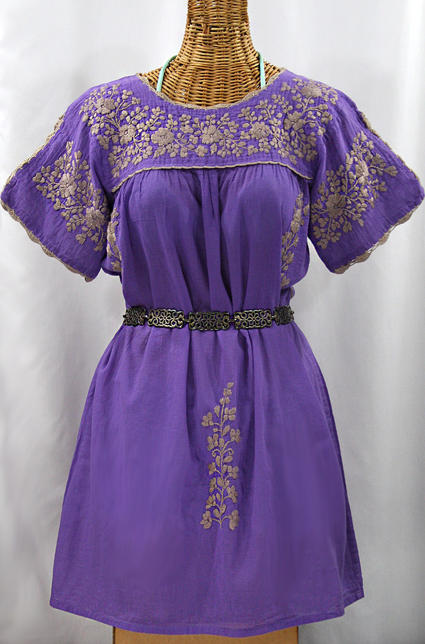 "La Primavera" Embroidered Mexican Dress - Purple + Cocoa