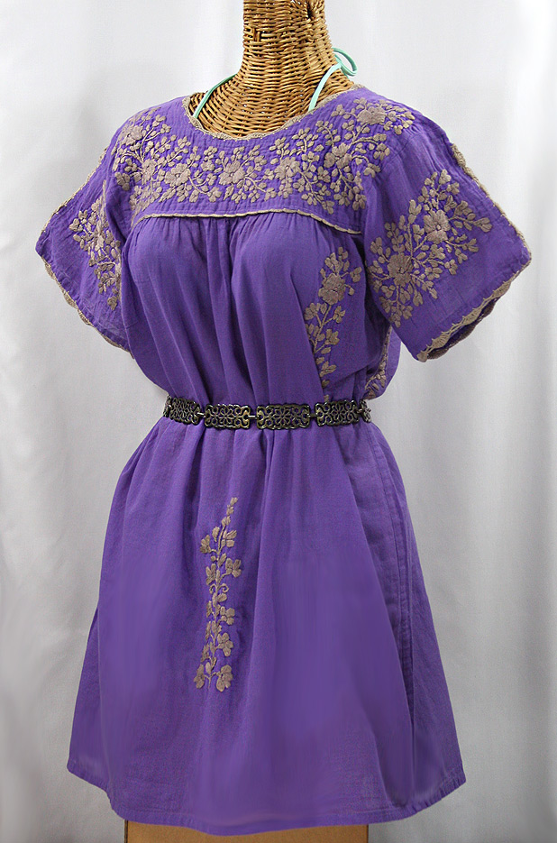 "La Primavera" Embroidered Mexican Dress - Purple + Cocoa