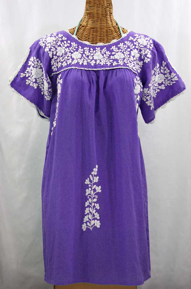 "La Primavera" Embroidered Mexican Dress - Purple + White