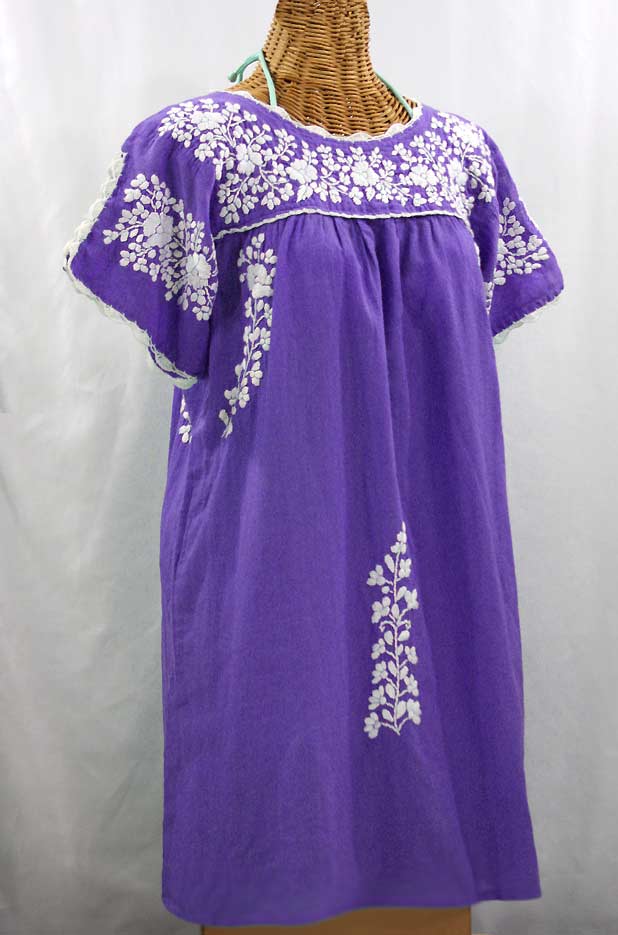 "La Primavera" Embroidered Mexican Dress - Purple + White