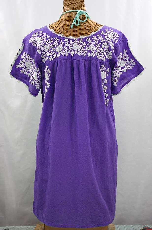 "La Primavera" Embroidered Mexican Dress - Purple + White