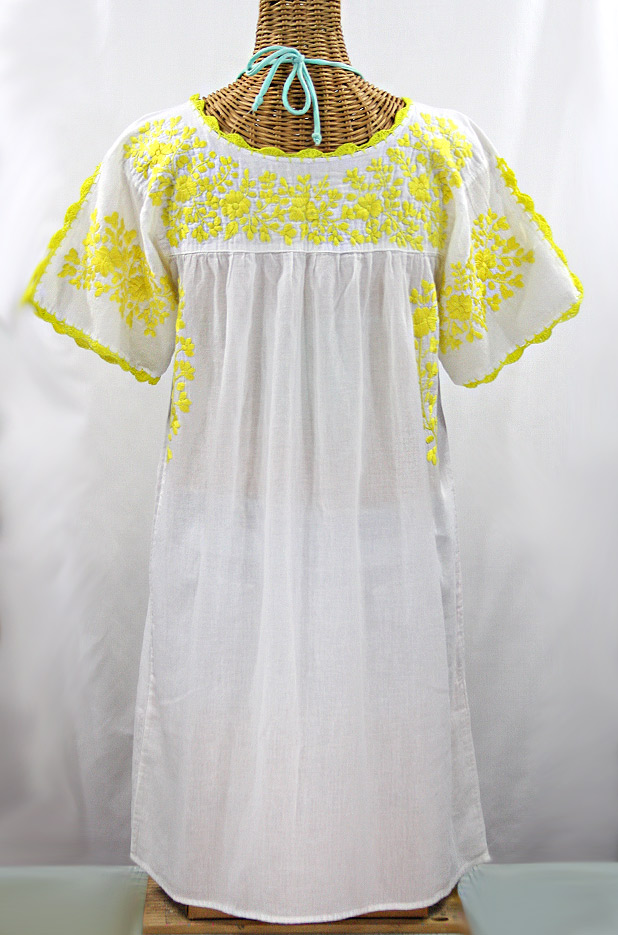 "La Primavera" Embroidered Mexican Dress - White + Yellow