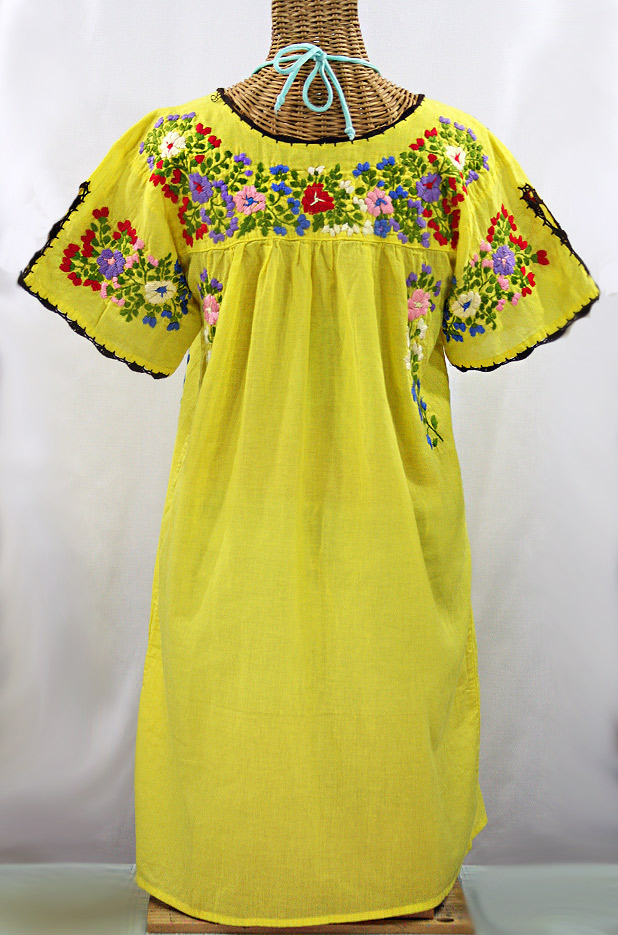 "La Primavera" Embroidered Mexican Dress - Yellow + Multi