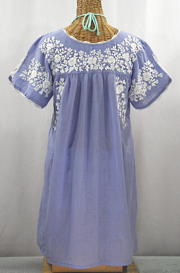 "La Primavera" Embroidered Mexican Dress - Periwinkle + White