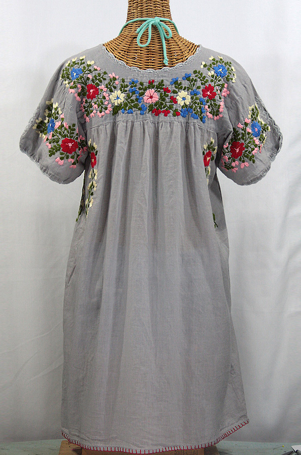 "La Primavera" Embroidered Mexican Dress - Grey