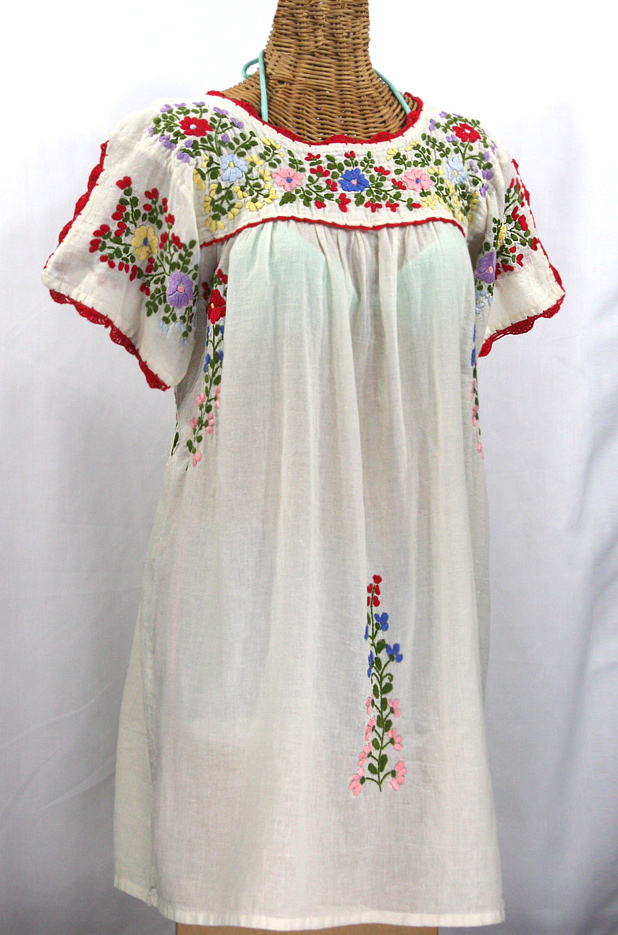 "La Primavera" Embroidered Mexican Dress - Off White