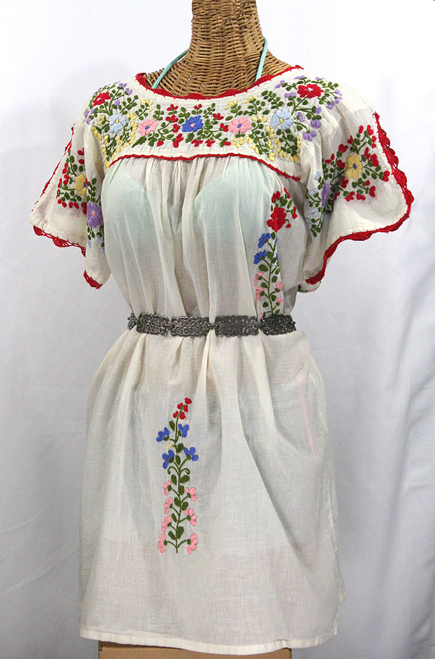 "La Primavera" Embroidered Mexican Dress - Off White