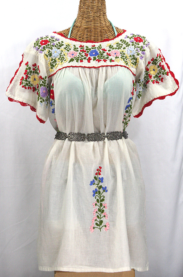 "La Primavera" Embroidered Mexican Dress - Off White