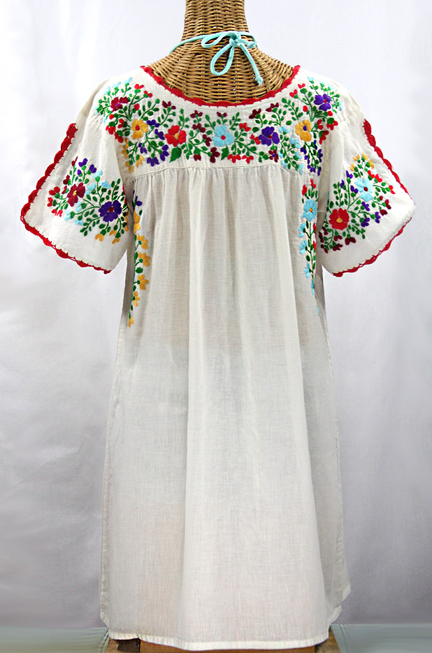"La Primavera" Embroidered Mexican Dress - Off White + Jewel Tone