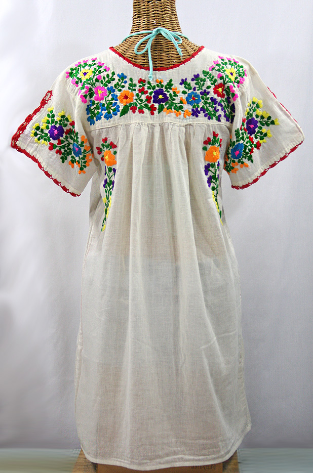 "La Primavera" Embroidered Mexican Dress - Off White + Rainbow