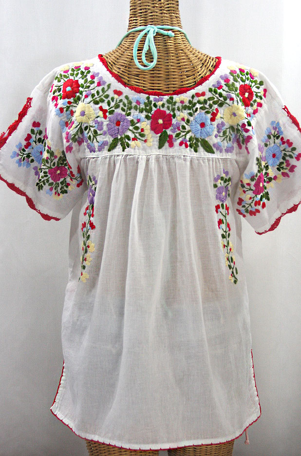 "La Primavera" Hand Embroidered Mexican Blouse - White + Multi