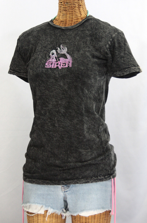 Siren Maiden Logo Block Print Acid Wash T-shirt: Asphalt