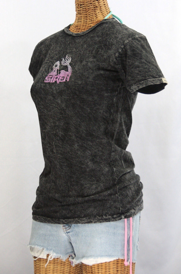 Siren Maiden Logo Block Print Acid Wash T-shirt: Asphalt