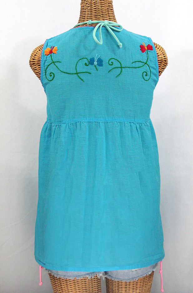 "La Sirena" Sleeveless Mexican Blouse -Aqua + Fiesta