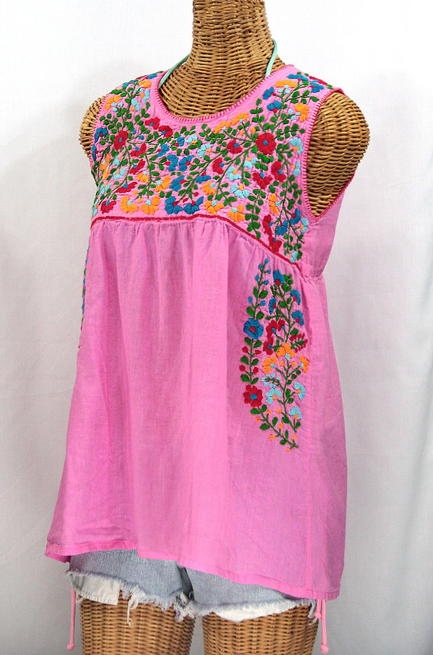 "La Sirena" Sleeveless Mexican Blouse -Bubblegum + Fiesta