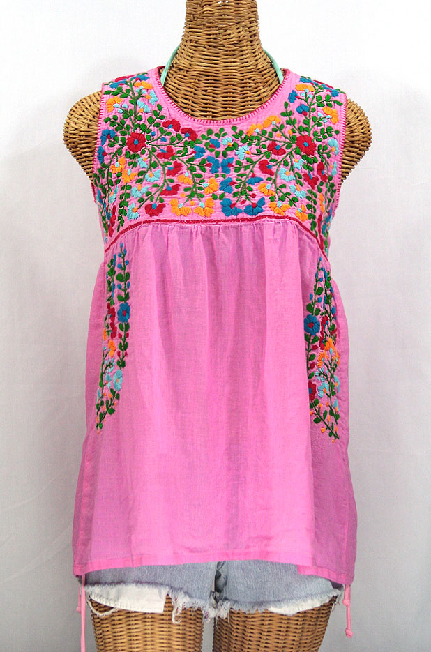 "La Sirena" Sleeveless Mexican Blouse -Bubblegum + Fiesta