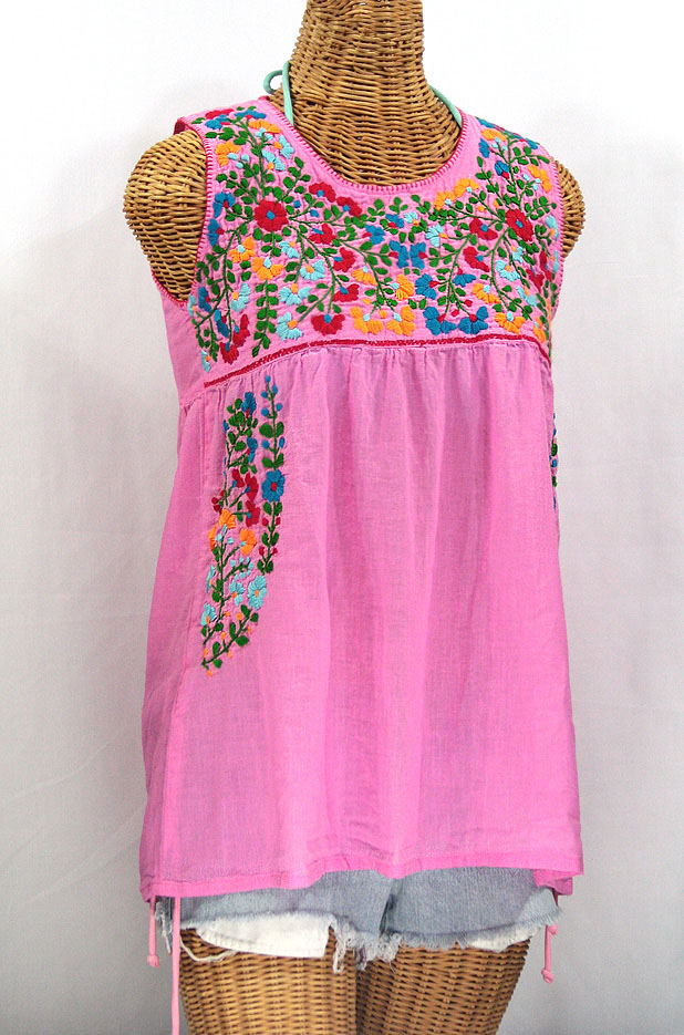 "La Sirena" Sleeveless Mexican Blouse -Bubblegum + Fiesta