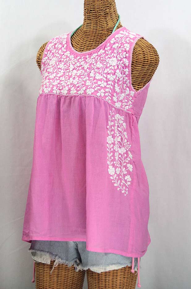 "La Sirena" Sleeveless Mexican Blouse -Bubblegum Pink + White