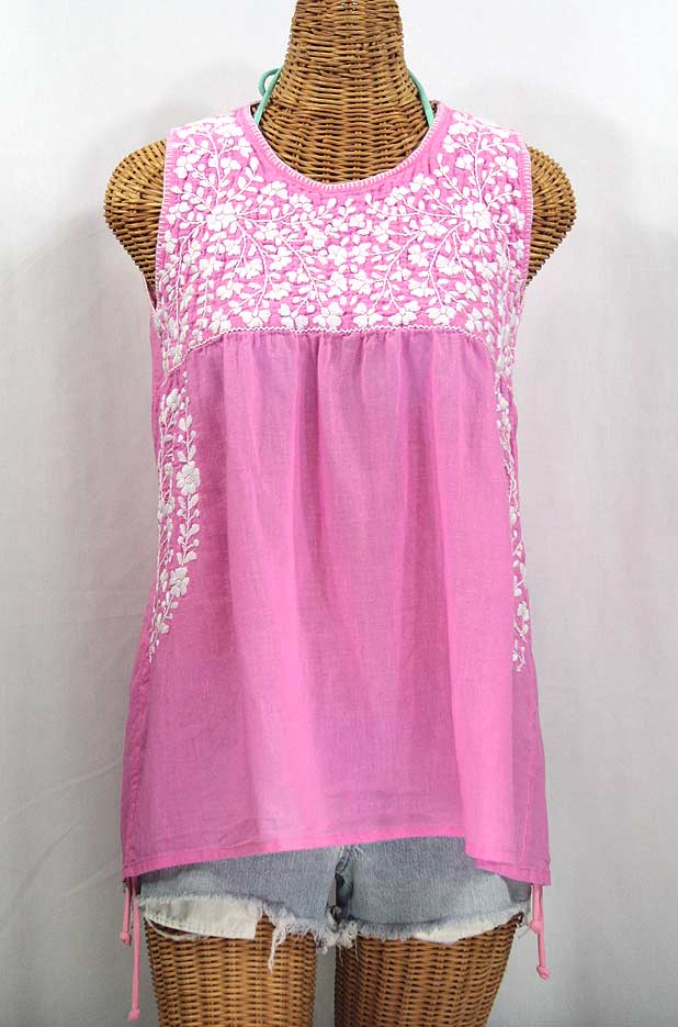 "La Sirena" Sleeveless Mexican Blouse -Bubblegum Pink + White