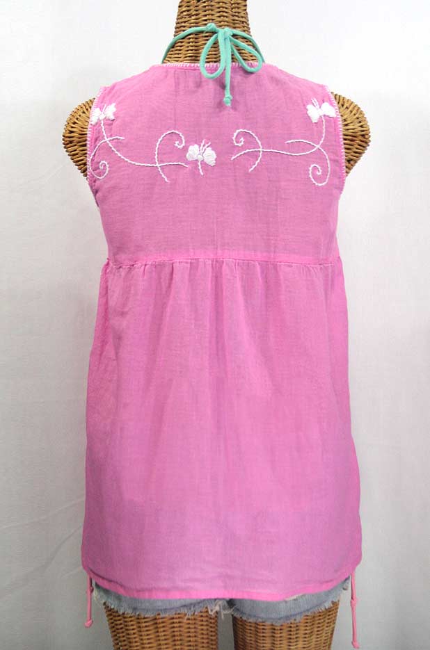 "La Sirena" Sleeveless Mexican Blouse -Bubblegum Pink + White