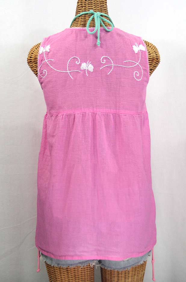 "La Sirena" Sleeveless Mexican Blouse -Bubblegum Pink + White