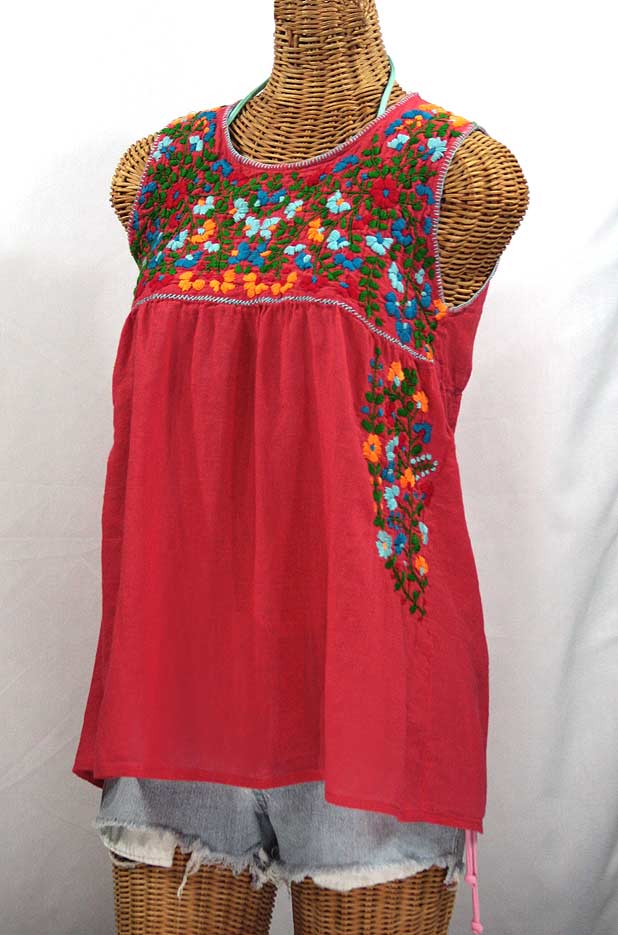 "La Sirena" Embroidered Mexican Style Peasant Top - Coral + Fiesta