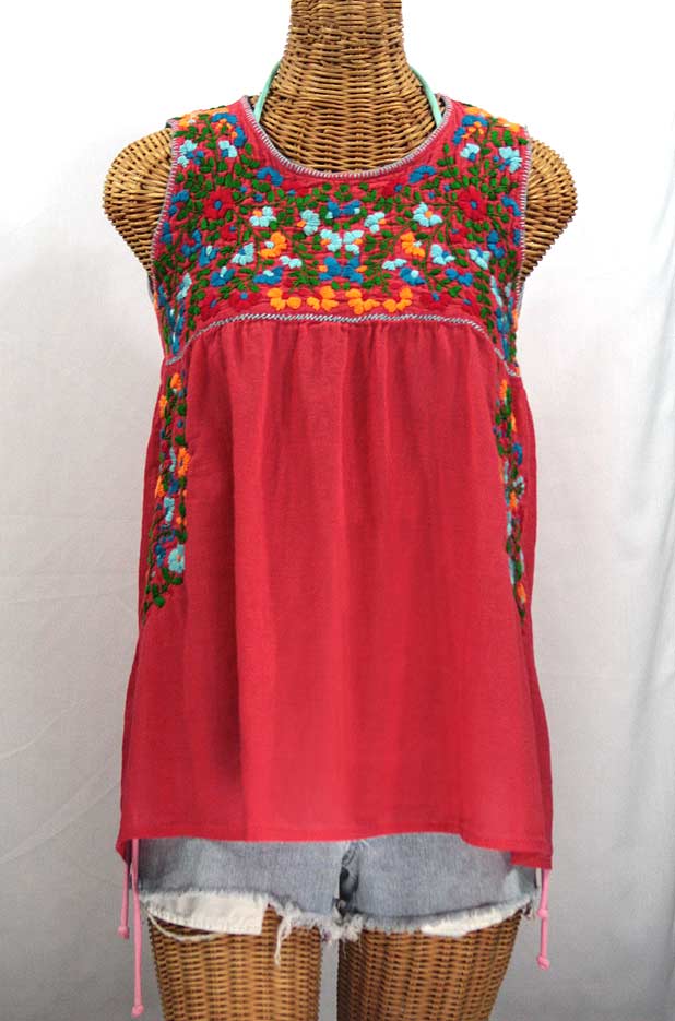 "La Sirena" Embroidered Mexican Style Peasant Top - Coral + Fiesta