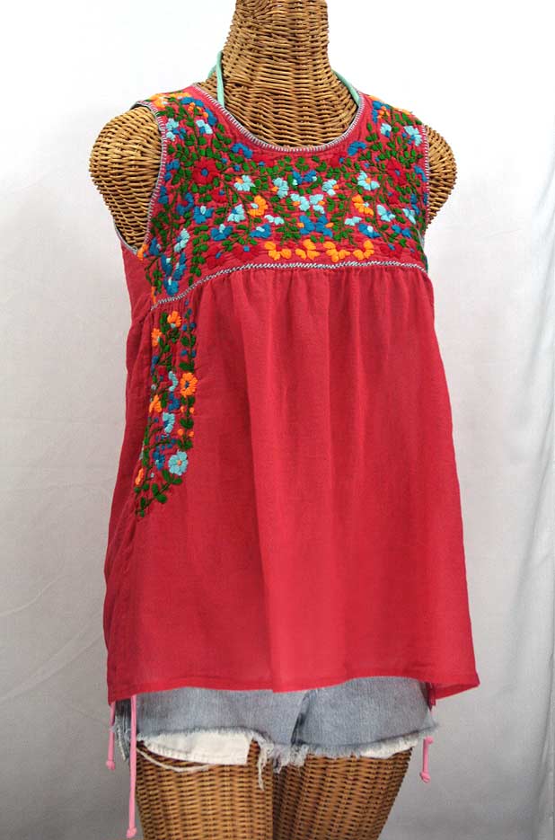 "La Sirena" Embroidered Mexican Style Peasant Top - Coral + Fiesta