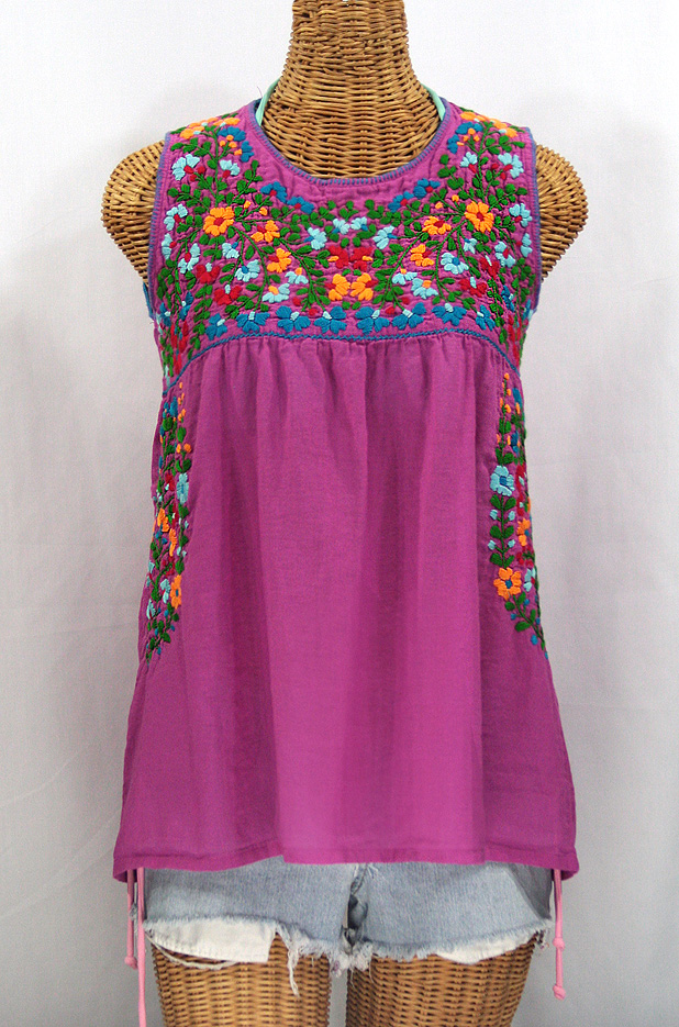 "La Sirena" Sleeveless Mexican Blouse -Fuchsia + Fiesta