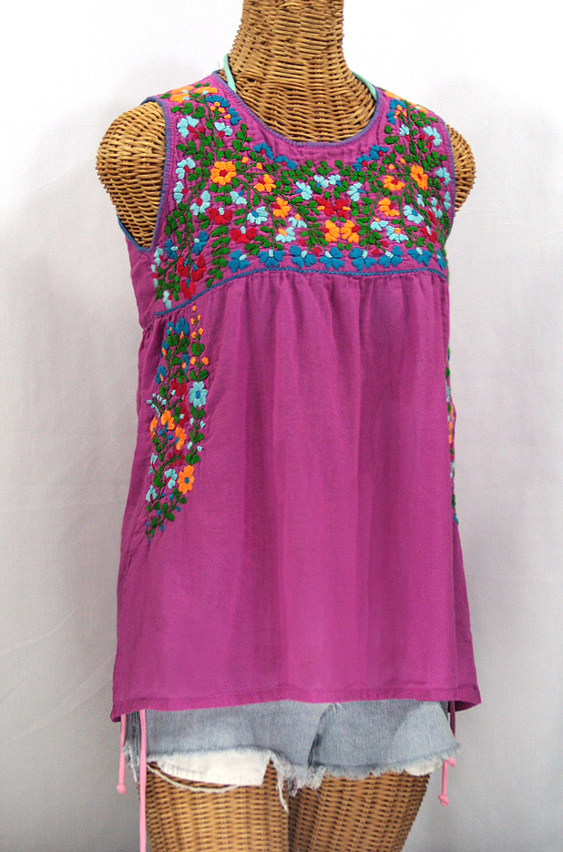 "La Sirena" Sleeveless Mexican Blouse -Fuchsia + Fiesta