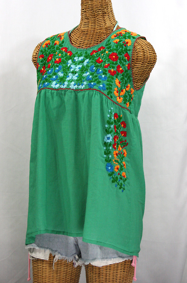 "La Sirena" Embroidered Mexican Style Peasant Top - Green + Fiesta