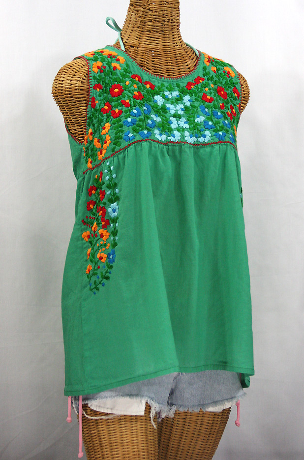 "La Sirena" Embroidered Mexican Style Peasant Top - Green + Fiesta