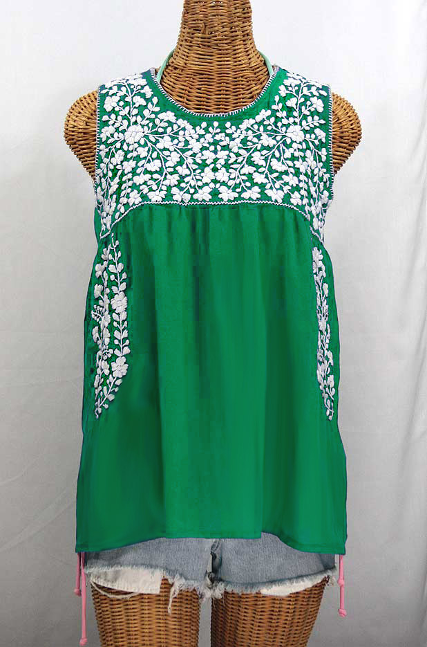 "La Sirena" Sleeveless Mexican Blouse - Green + White