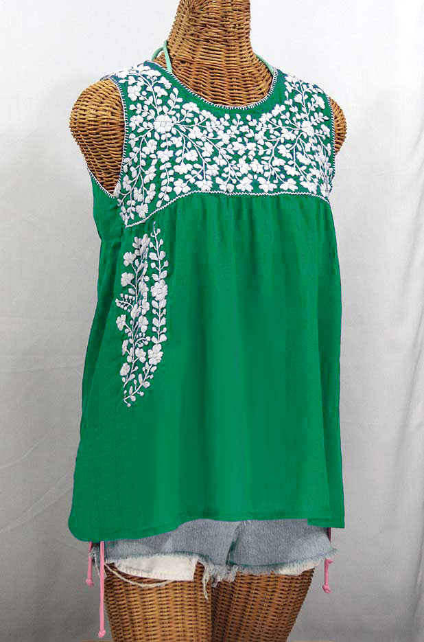 "La Sirena" Sleeveless Mexican Blouse - Green + White