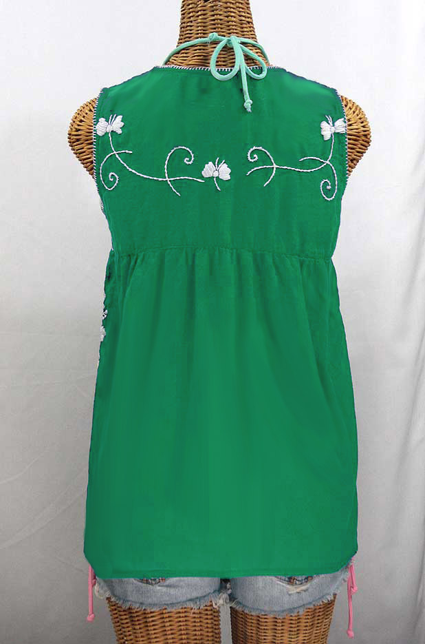 "La Sirena" Sleeveless Mexican Blouse - Green + White