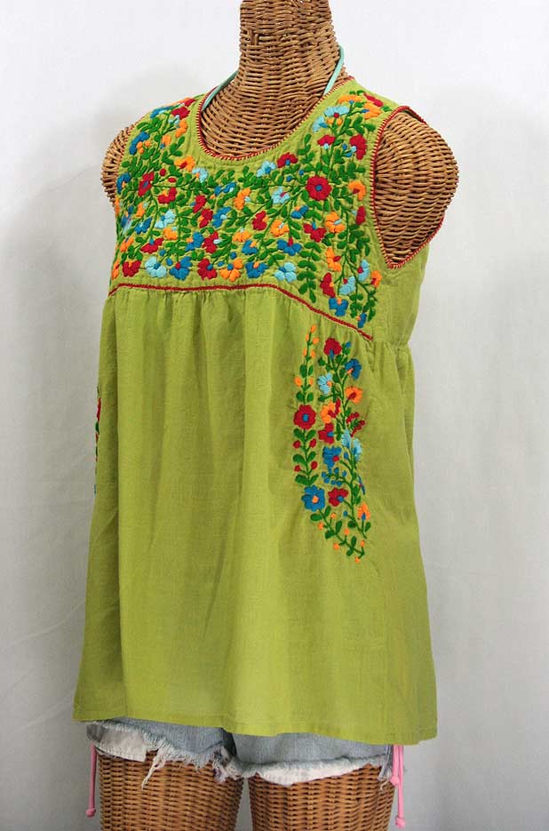"La Sirena" Embroidered Mexican Style Peasant Top - Moss Green + Fiesta