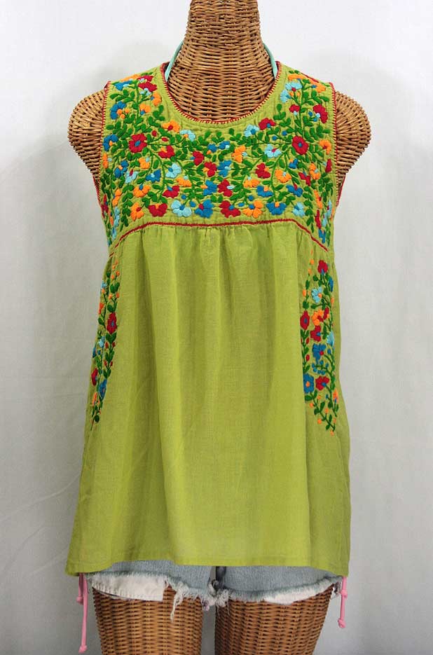 "La Sirena" Embroidered Mexican Style Peasant Top - Moss Green + Fiesta