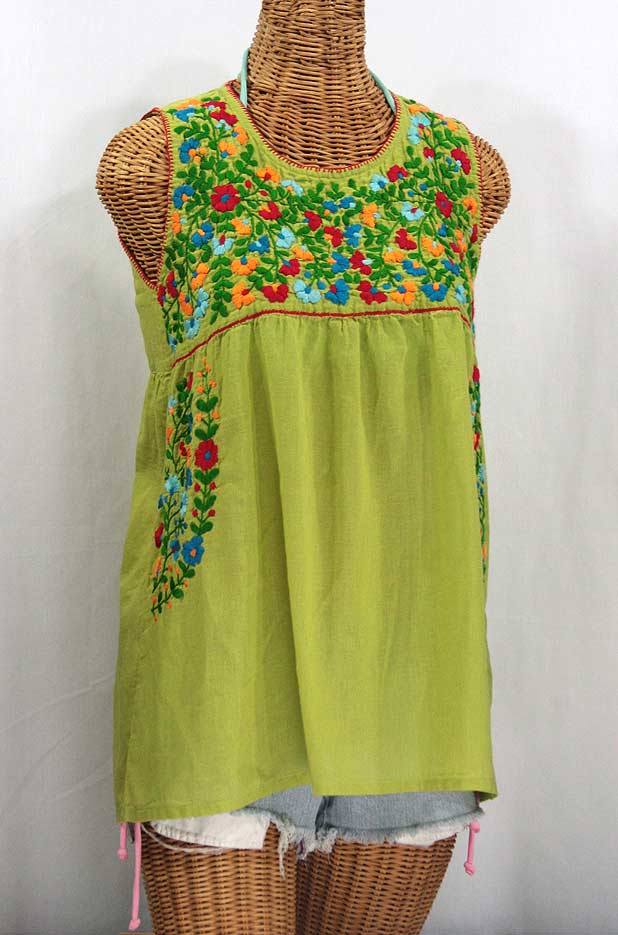 "La Sirena" Embroidered Mexican Style Peasant Top - Moss Green + Fiesta