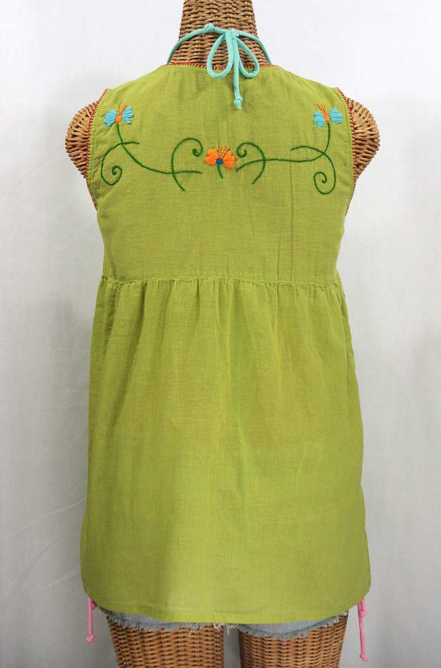 "La Sirena" Embroidered Mexican Style Peasant Top - Moss Green + Fiesta