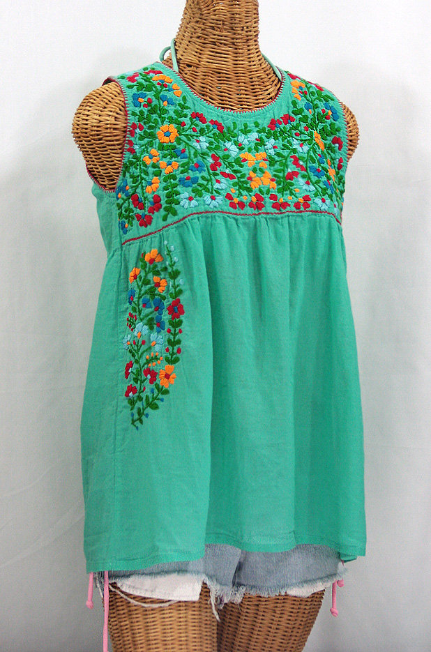 "La Sirena" Sleeveless Mexican Blouse -Mint Green + Fiesta